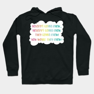 Nobodys gonna know- Viral social media trends in a rainbow color palette in a cloud speech bubble Hoodie